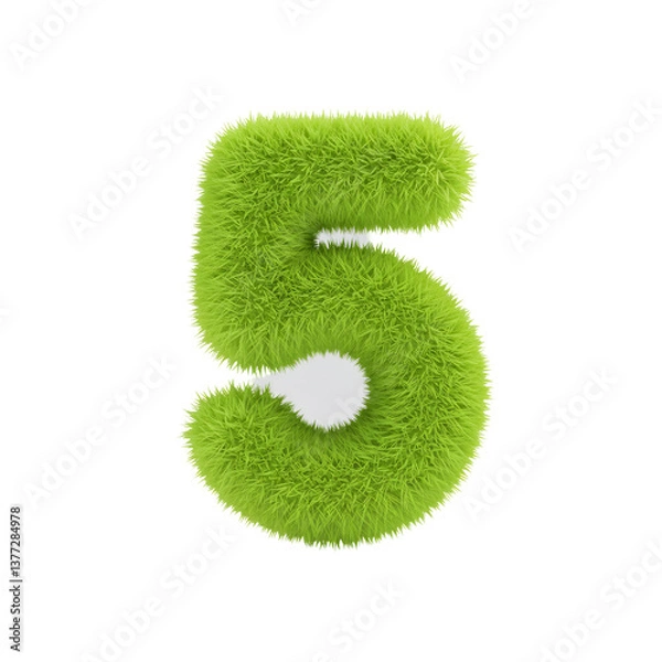 Fototapeta Bright Green Fuzzy Three Dimensional Number Five