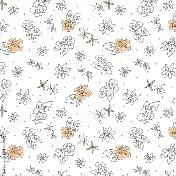 Obraz Decorative Leafy and polkas flowers pattern