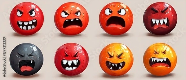 Fototapeta Angry Emojis Set.