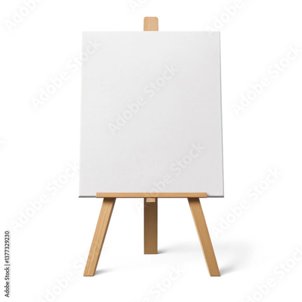 Fototapeta White canvas on a wooden easel isolate on transparent background
