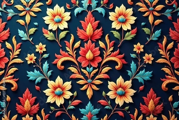 Fototapeta Intricate floral damask, elegant repeat design, texture, damask