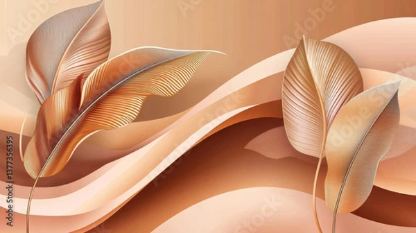Fototapeta Elegant leaves in warm tones create soothing atmosphere