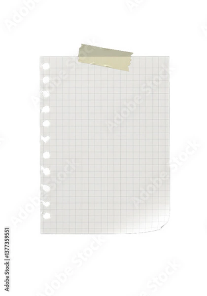 Fototapeta "Torn Notebook Paper with Yellow Sticky Note and Adhesive Tape"
