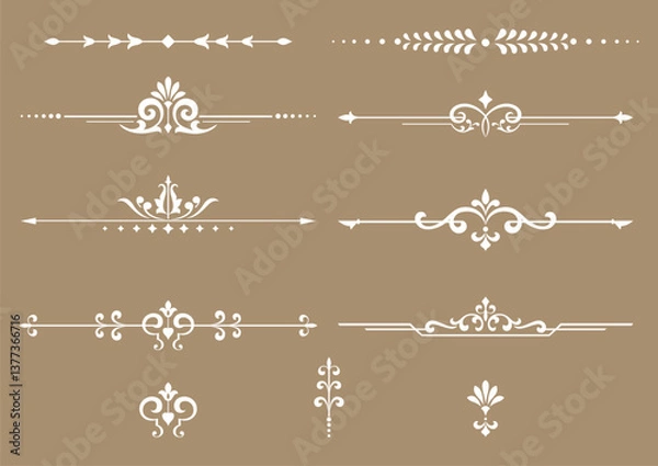 Fototapeta Set of decorative frames Elegant vector element for design in Eastern style, place for text. Floral beige and white borders. Lace illustration for invitations and greeting cards