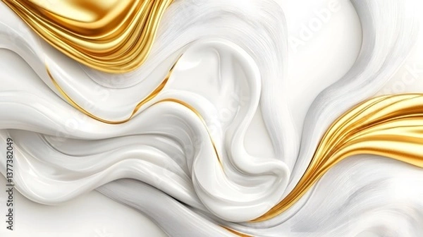 Fototapeta Elegant Flowing Texture of White and Gold Fabric with Organic Curves and Soft Light Effects