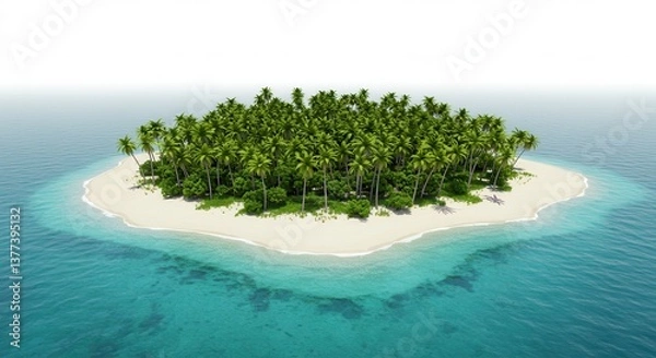 Obraz Secluded Tropical Island Paradise Pristine Beach Lush Palm Trees Turquoise Ocean
