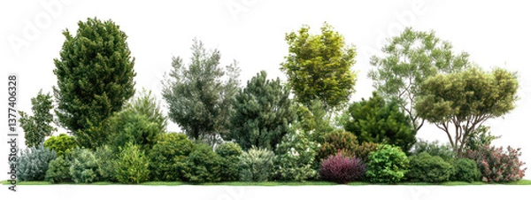 Fototapeta A group of trees and shrubs isolated on a transparent background
