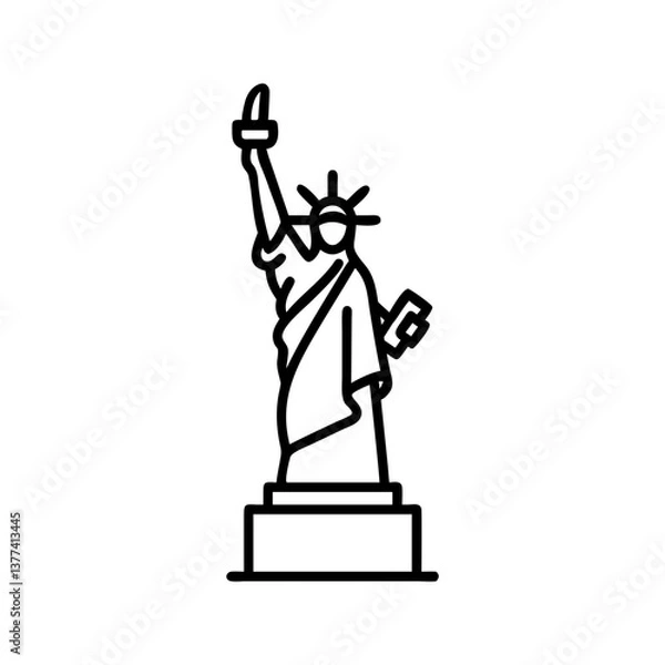 Fototapeta Statue of Liberty Line Art Icon, American Landmark Symbol, Vector Illustration