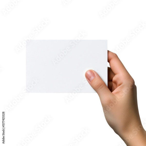 Fototapeta Blank card held by a hand against a  transparent background.