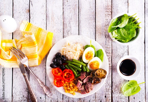 Obraz diet breakfast on white plate