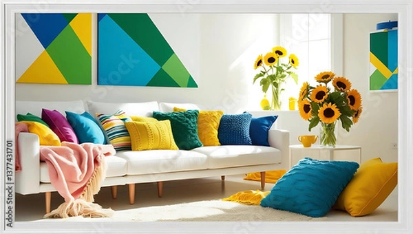 Fototapeta modern and cozy  room with a colorful design