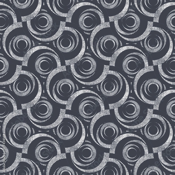 Fototapeta Seamless abstract textured pattern. White ornament on dark gray background.