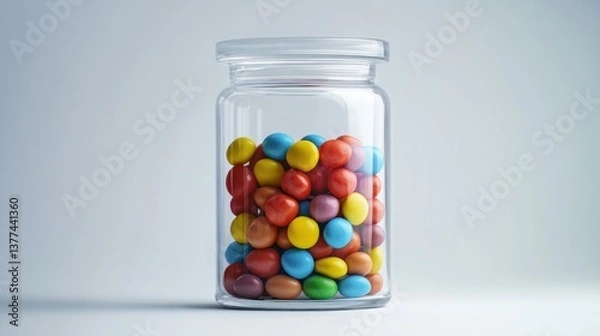 Fototapeta Colorful candies in a glass jar.