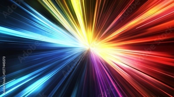 Obraz Vibrant multicolor light beams converging at center in dynamic spectrum