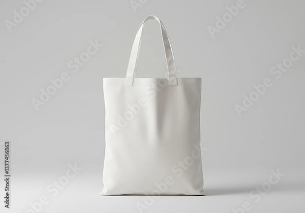 Fototapeta A blank canvas tote bag, ready for your design and adventure, sits against a minimalist grey backdrop.
