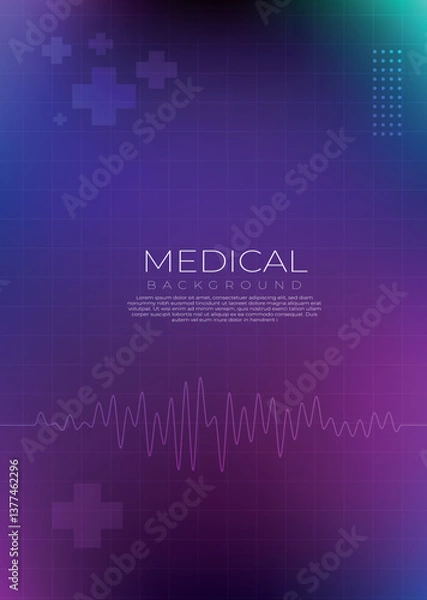 Fototapeta Modern Gradient Medical Background with ECG Line and Abstract Cross Symbols