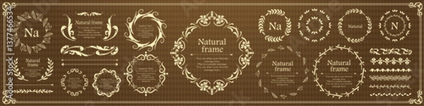 Fototapeta ナチュラルなフレーム、植物モチーフのデザイン素材のセット

