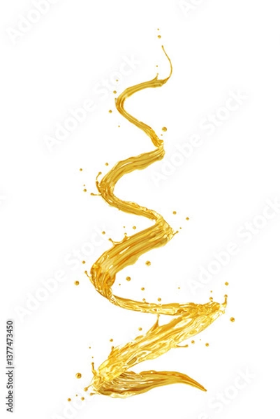 Fototapeta Olive or engine oil splash in spiral shape isolated on white background with clipping path, 3D rendering