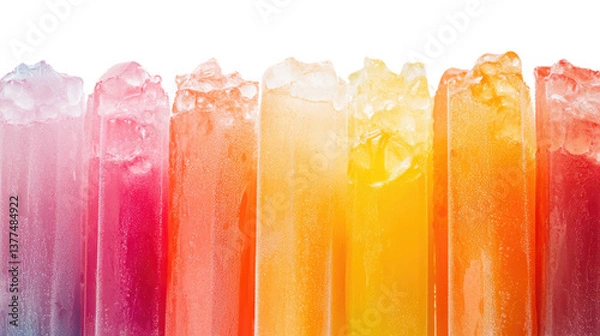 Fototapeta A rainbow of colorful ice pops in different flavors isolated on white background PNG