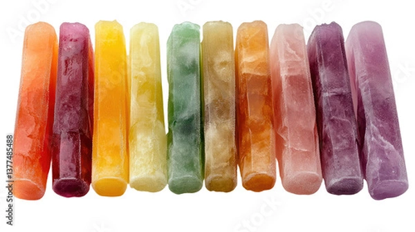 Fototapeta A rainbow of colorful ice pops in different flavors isolated on white background PNG