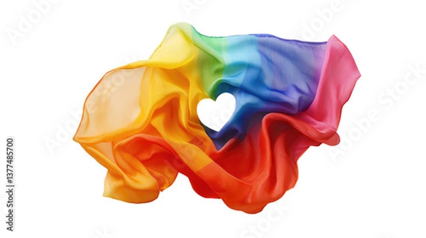 Fototapeta A rainbow pride flag with a heart in the cent isolated on white background PNG