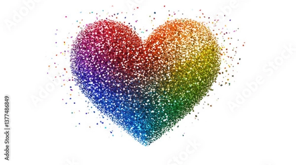 Fototapeta A rainbow-colored heart with a sparkle effect  isolated on white background PNG