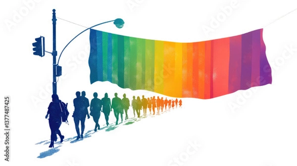 Fototapeta A rainbow-colored Pride Month banner hanging  isolated on white background PNG