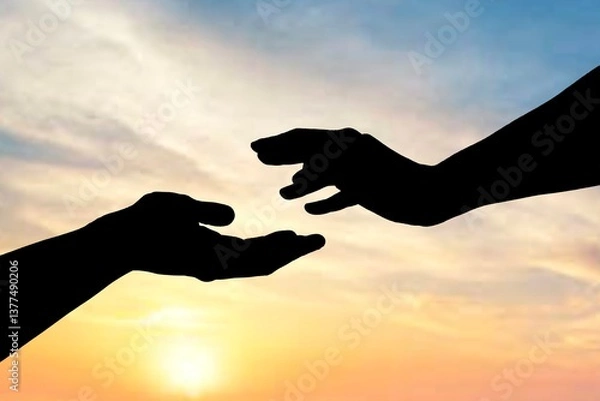 Fototapeta 手と手を取り合うイメージ（空のバック）