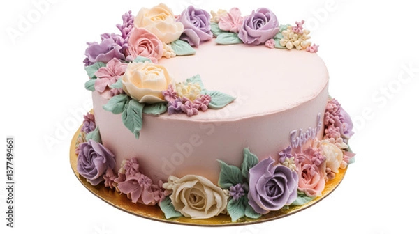 Fototapeta A soft pastel-colored cake decorated isolated on white background PNG