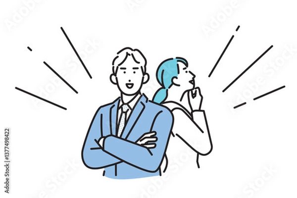 Obraz シンプル　イラスト　笑顔のビジネスパーソンの男性と女性 人物セット