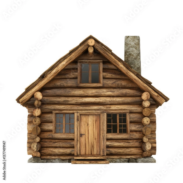 Fototapeta A charming wood cabin set against a clean transparent background, perfect for cozy retreats and nature escapes, Wood cabin isolated on transparent background
