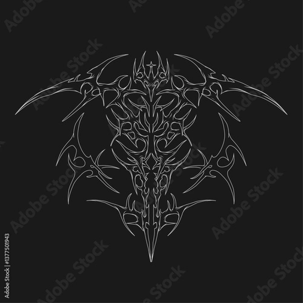 Obraz Tribal dragon vector illustration with sharp, symmetrical lines. Perfect for tattoos, metal band logos, apparel, and edgy graphic designs
