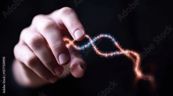Fototapeta Human Hand Holding Glowing DNA Double Helix Genetic Science Concept