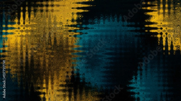 Obraz Abstract digital texture rippling wavy patterns in deep teal, gold, and black colors. Generative AI  design for cover, banner, flyer, music, ads. 