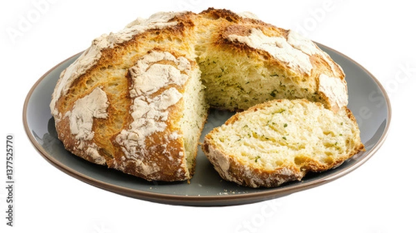 Fototapeta A plate of traditional Irish soda bread isolated on white background PNG