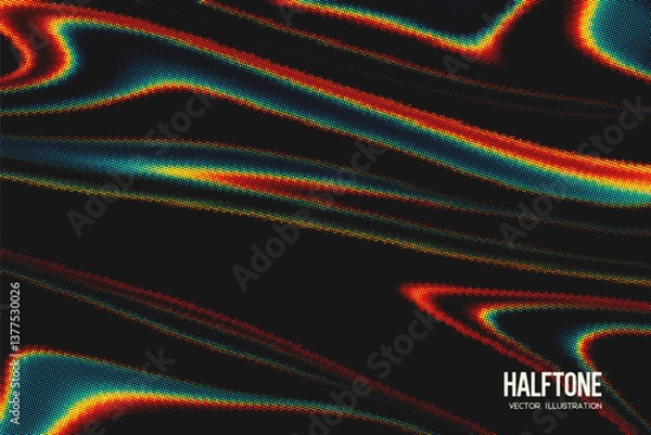 Fototapeta Grainy noise texture gradient surface. Black, red, yellow and blue colors. Bitmap dithering background. Abstract halftone effect. Trendy retro style. Vector.