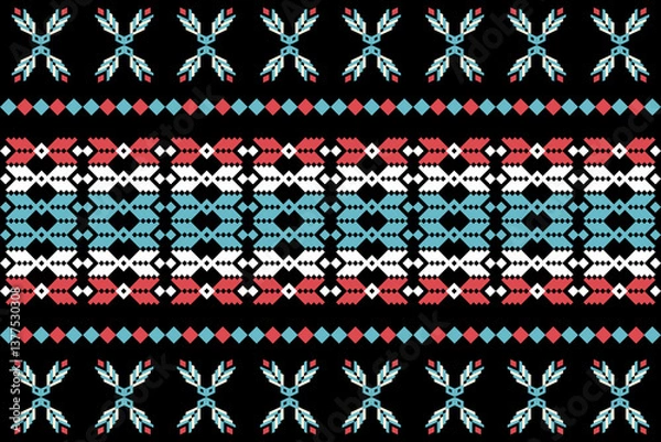 Obraz Geometric, seamless,pixel traditional ethnic, thai pattern, fabric pattern for textiles, rugs, wallpaper, clothing, sarong, batik, print, background, cover, illustration