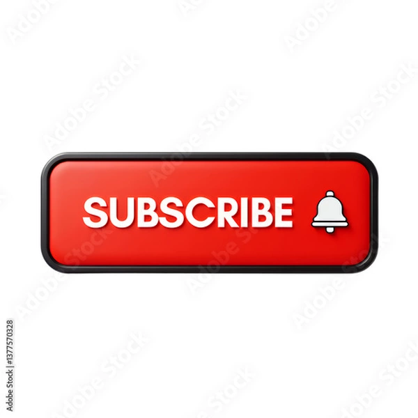 Fototapeta Red Subscribe Button with Bell Icon transparent background. Glossy.