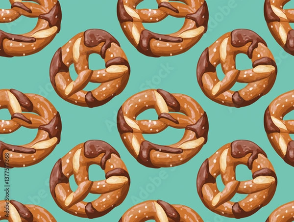 Fototapeta Pretzel pattern on a vibrant teal background 