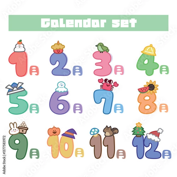 Fototapeta 12か月のカレンダーセット