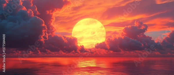 Obraz Retro futuristic synthwave sunset with holograms.