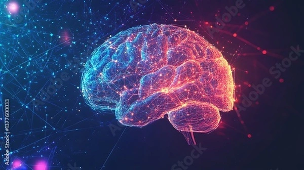 Obraz Neurons with glowing blue and orange lights depicting futuristic ai neural network visualization in abstract style Background