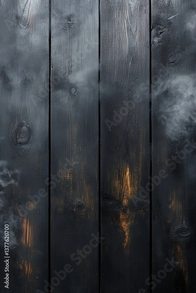 Fototapeta Moody Black Wooden Planks with Ethereal Smoke Texture Background for Atmospheric Photography and Design Projects