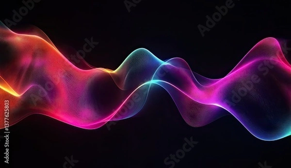 Fototapeta Abstract, vibrant, glowing waves of color.  A dynamic, flowing pattern of colorful, translucent lines undulate across a dark background. The lines shimmer with various hues,