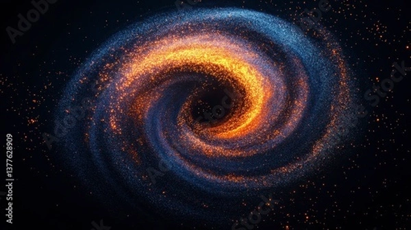 Fototapeta Colorful Swirling Galaxy with Glowing Particles and Dark Background