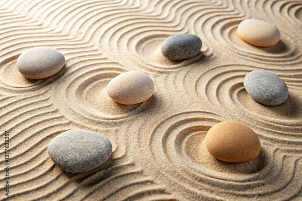 Fototapeta Use textured natural elements like fine sand or smooth river stones to create a Zen aesthetic