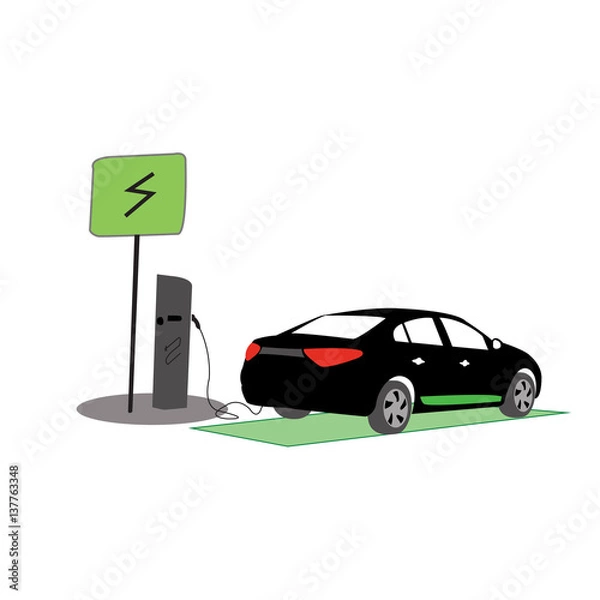 Obraz Electric car charging vector silhouette