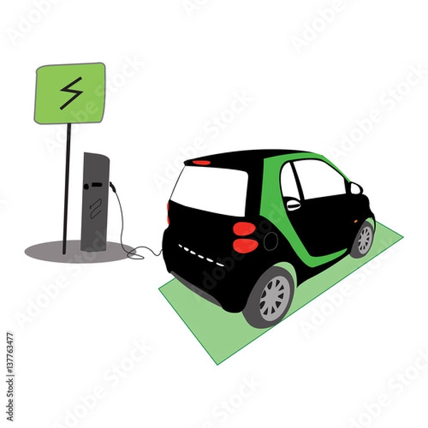 Obraz Electric car charging vector silhouette