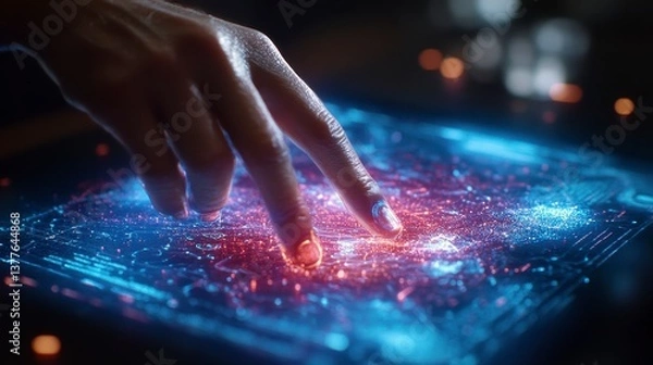 Obraz Futuristic Hand Interaction with Holographic Digital Display Technology