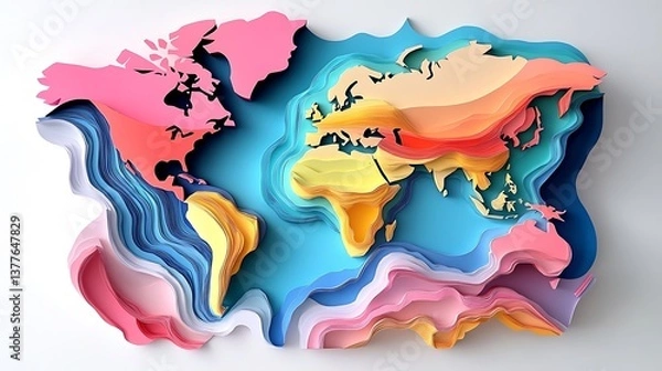 Fototapeta Colorful layered world map design.